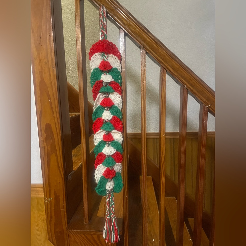 Vintage Handmade Crocheted Christmas Door Hanger Holiday Home Decor unique
